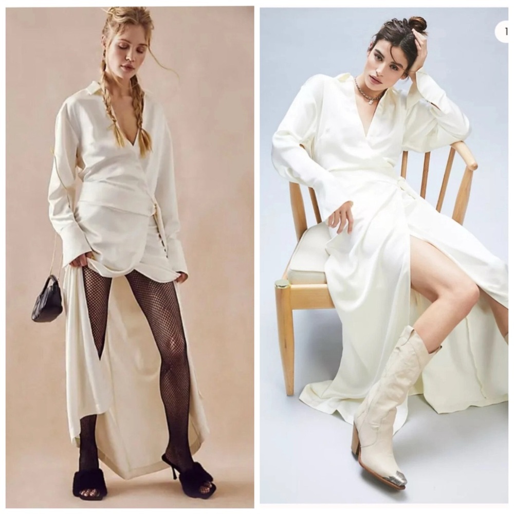 Free People Emma‎ Tuxedo Maxi Wrap Dress In Cream XL